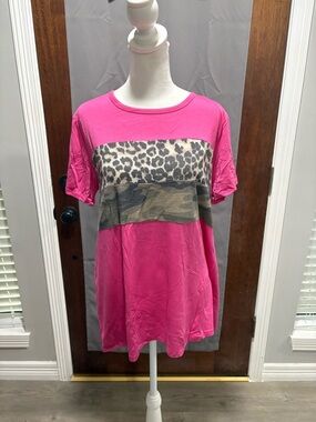 Pink Leopard & Camo Colorblock Tunic Top